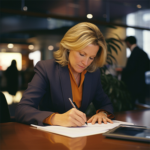 VAT 4 Focused Professional Signing Documents in a Corporate Office
