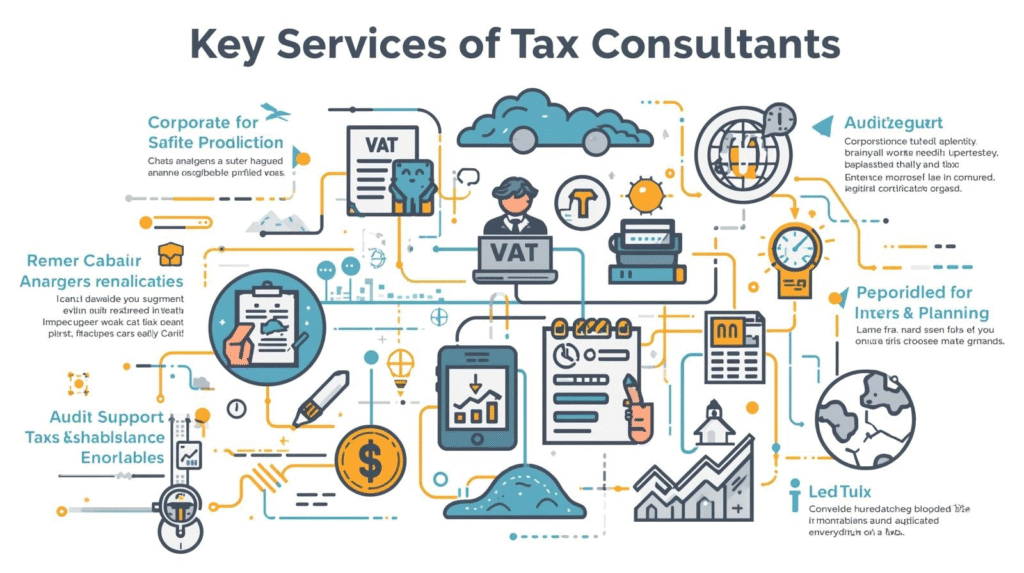 Infographic showing UAE corporate tax deadlines 2025, tax consultancy in Dubai