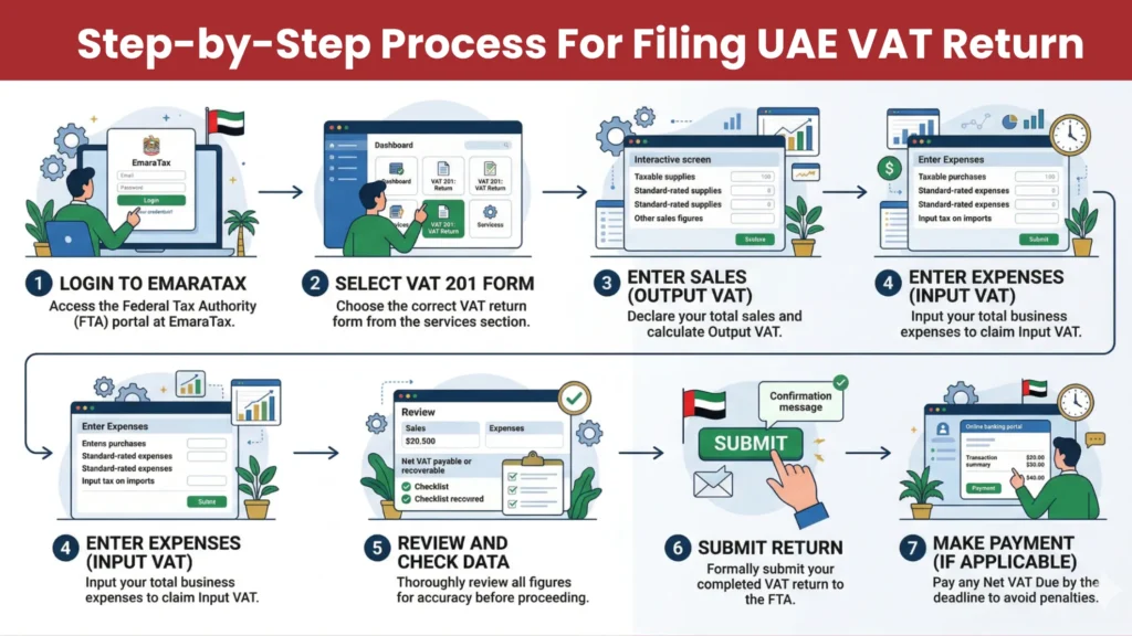 How to File VAT Return in UAE? Step by Step Guide for Businesses 2 Step by step process of how to file VAT return in UAE
