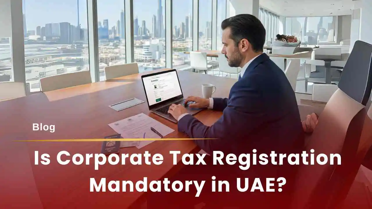Corporate tax registration UAE desk with laptop