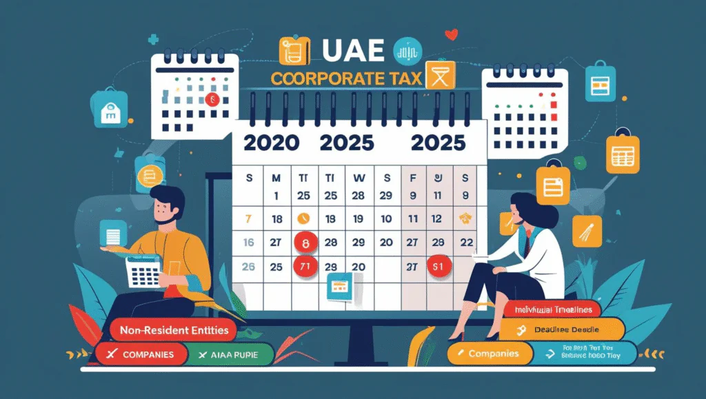 UAE corporate tax deadlines calendar for companies, corporate tax registration UAE